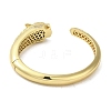 Brass Pave Clear & Green Cubic Zirconia Leopard Open Cuff Bangle for Women BJEW-K246-16G-3