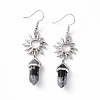 Natural Snowflake Obsidian Bullet with Sun Dangle Earrings EJEW-I276-01P-03-2