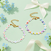 8Pcs 2 Colors Flat Round with Heart Acrylic Beads Bracelets for Women BJEW-HY0001-16-3