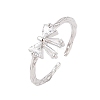 Bowknot Brass Micro Pave Clear Cubic Zirconia Open Cuff Rings for Women RJEW-P124-03P-2