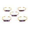 Natural Amethyst Triple Column Beaded Open Cuff Bangle BJEW-E377-01G-03-1