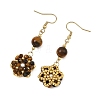 Natural Tiger Eye and Shell Pearl Braided Dangle Earrings EJEW-MZ00789-03-4