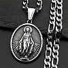 201 Stainless Steel Oval with Virgin Mary Pendant Figaro Chain Necklaces NJEW-C104-03-1