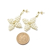 Glass Pearl Braided Star Stud Earrings EJEW-JE04982-02-4