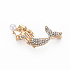 Crystal Rhinestone Mermaid Brooch with Imitation Pearl JEWB-N007-025LG-FF-1