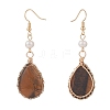 Natural Tiger Eye Teardrop Dangle Earrings with Natural Pearl EJEW-JE04850-04-3
