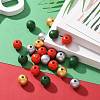 160Pcs 4 Colors Christmas Painted Natural Wood Round Beads WOOD-LS0001-01N-4
