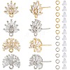 4 Pairs 4 Style Flower Brass Cubic Zirconia Stud Earring Findings KK-CN0003-18-1