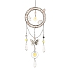 Natural Rose Quartz Chips & Metal Ring & Butterfly Suncatchers HJEW-TA00503-1