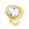 Oval Cubic Zirconia & Glass Open Cuff Ring RJEW-U003-21-2