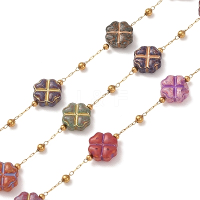 Brass & Handmade Lampwork & Steel Beaded Chain LA-CBA3B44-12G-1