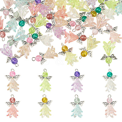 32Pcs 8 Colors Acrylic & Glass Pendants PALLOY-TAC0175-1