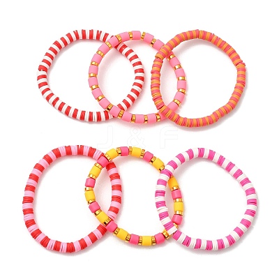 7Pcs 7 Style Polymer Clay Heishi Surfer Stretch Bracelets Set BJEW-SW00088-05-1