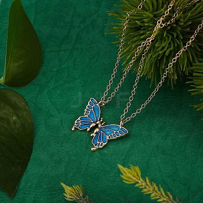 2Pcs Matching Butterfly Pendant Necklaces Set JN1033B-1-1