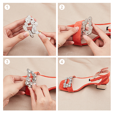 AHADEMAKER 4Pcs 2 Style Detachable Alloy Crystal Rhinestone Shoe Buckle Clips FIND-GA0002-15-1