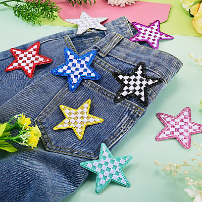 8Pcs 2 Styles Star with Lattice Computerized Embroidery Polyester Iron on/Sew on Patches PATC-TAC0001-28-1