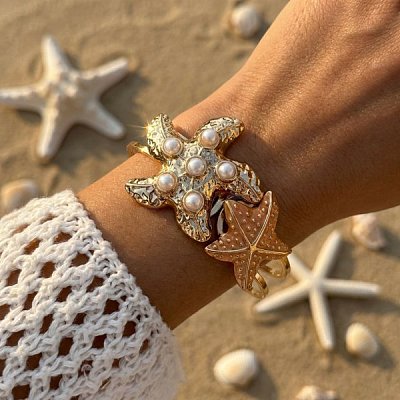 Ocean Alloy Enamel Starfish Hinged Cuff Bangles for Women WG74D0D-03-1