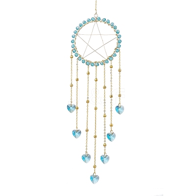 Wire Wrapped Brass Star Hanging Ornaments HJEW-JM02765-06-1