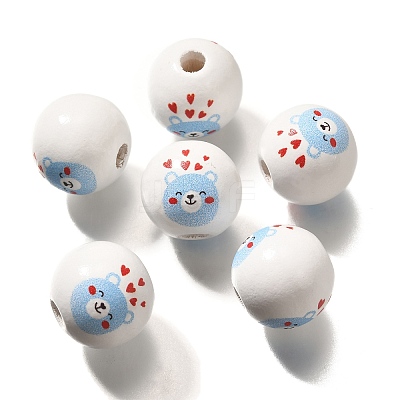 Valentine's Day Element Printed Wood Beads WOOD-R002-01-17-1