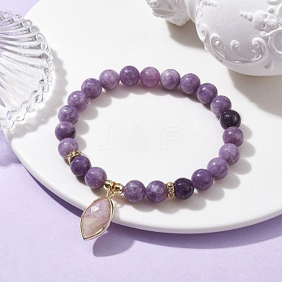 Natural Lepidolite/Purple Mica Stone Stretch Bracelets BJEW-JB10092-04-1
