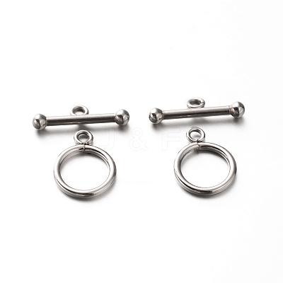 Non-Tarnish 201 Stainless Steel Ring Toggle Clasps X-STAS-E088-24-1