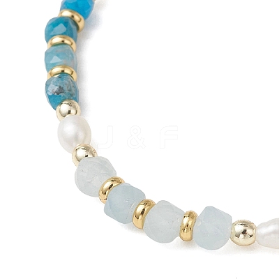 Natural Aquamarine & Natural Apatite  Cube Beaded Stretch Bracelets for Women BJEW-JB13390-02-1