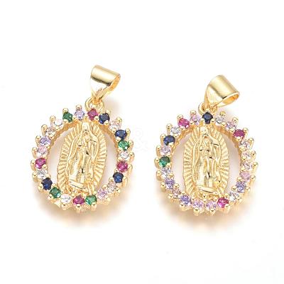 Brass Micro Pave Cubic Zirconia Pendants X-KK-I657-32G-A-1