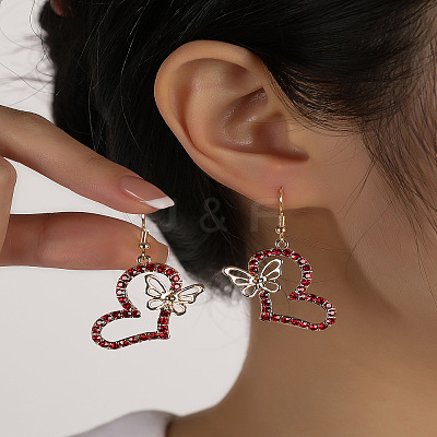 Heart with Butterfly Alloy Rhinestone Dangle Earrings FS-WGF592F-03-1