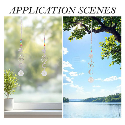 2Pcs Brass Sun Moon Star Hanging Ornaments HJEW-TA00371-1