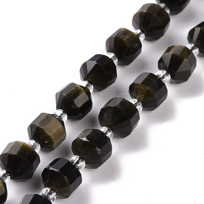 Natural Golden Sheen Obsidian Beads Strands G-K303-A30-8mm-1