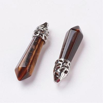 Natural Tiger Eye Pointed Pendants G-P309-01-1