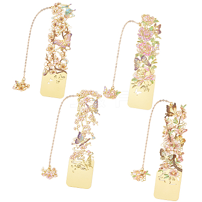 4Pcs 4 Styles Brass & Iron Enamel Bookmarks with Chain AJEW-SP0002-23B-1