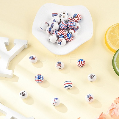 32Pcs 8 Style Independence Day Theme Wood European Beads WOOD-FP0001-03-1