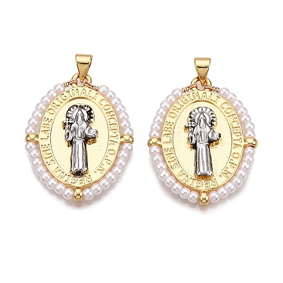 Brass with ABS Imitation Pearl Pendants KK-T070-16G-04-1