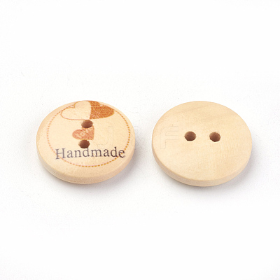 2-Hole Printed Wooden Buttons WOOD-S037-005-1