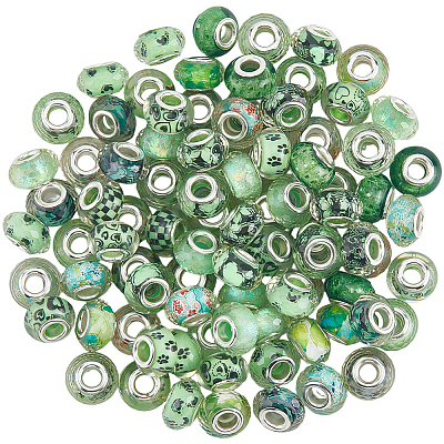 100Pcs Printed Transparent Resin European Beads RESI-PA0001-18A-1