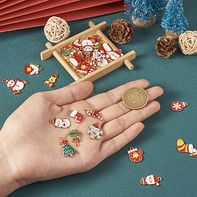 32Pcs 16 Styles Christmas Theme Alloy Enamel Pendants ENAM-TA0001-64-1