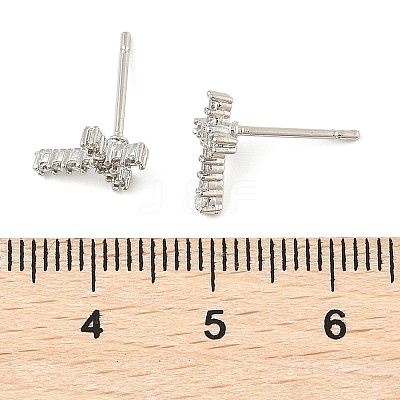 Brass Micro Pave Clear Cubic Zirconia Stud Earrings EJEW-R016-26P-18-1