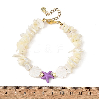 Ocean Dyed Synthetic Turquoise Starfish and Natural White Shell Chip Beaded Bracelets for Women BJEW-JB14282-1