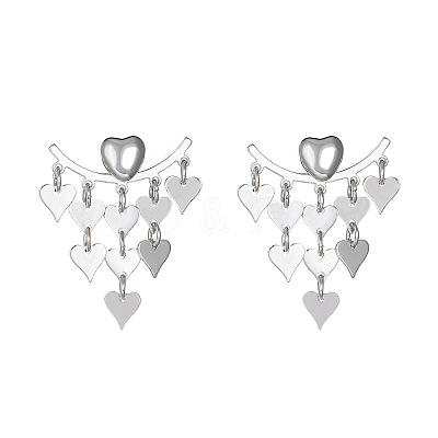 Brass Heart Tassel Stud Earrings WH-WG98E04-01-1