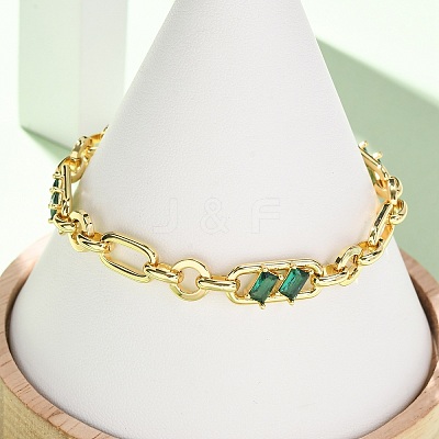Ring & Paperclip Brass Micro Pave Cubic Zirconia Link Chain Bracelets for Women BJEW-D458-03G-05-1
