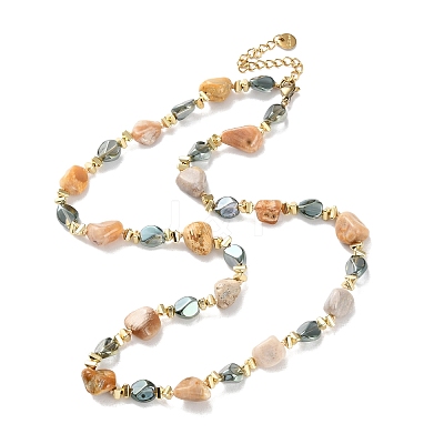 Natural Agate & Synthetic Non-magnetic Hematite Chip Beaded Necklaces NJEW-H047-06G-1