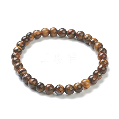 Natural Tiger Eye Beaded Stretch Bracelets BJEW-D446-B-32-1