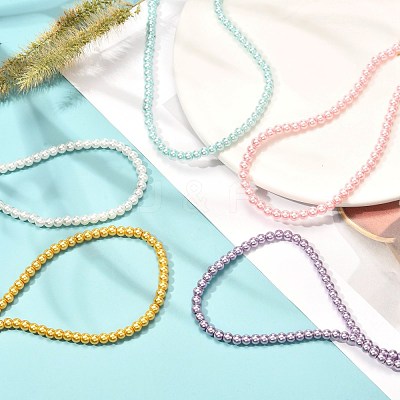 Vintage Painted Round Glass Pearl Beaded Necklace for Girl Women Mother NJEW-JN03665-1