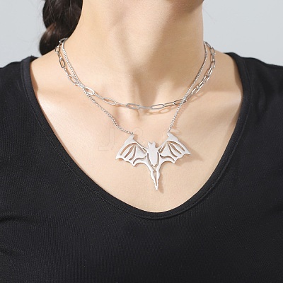 Non-Tarnish 2Pcs 2 Style 304 Stainless Steel Bat Pendant Necklaces Set NJEW-E092-01P-1