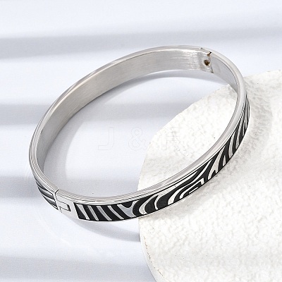 304 Stainless Steel Black Enamel Zebra Skin Print Hinged Cuff Bangles for Women SA-CBAC920-03P-1