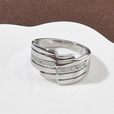 304 Stainless Steel Cubic Zirconia Finger Rings for Women RJEW-F189-04P-1