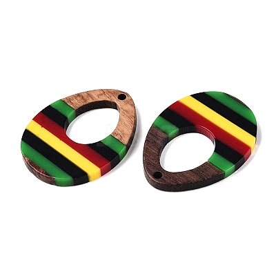 Jamaican Colour Epoxy Resin & Walnut Wood Pendants RESI-N039-122P-1