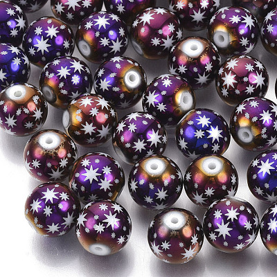Christmas Electroplate Glass Beads EGLA-R113-07G-1