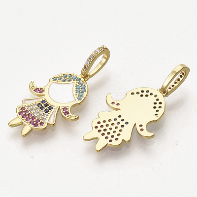Brass Micro Pave Cubic Zirconia Pendants X-ZIRC-T012-36G-1